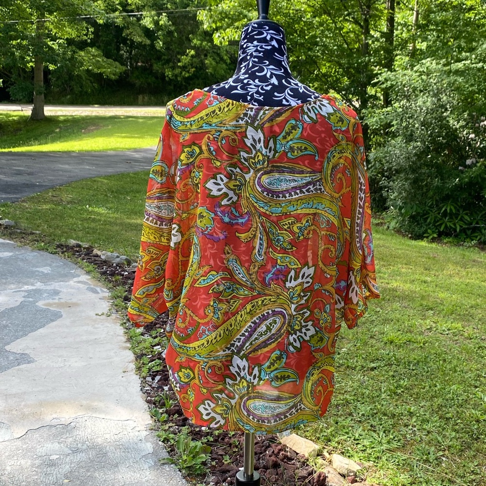 New Directions Weekend Women's Vintage Crochet Shear Multi-Color Blouse Size XL - Picture 2 of 10